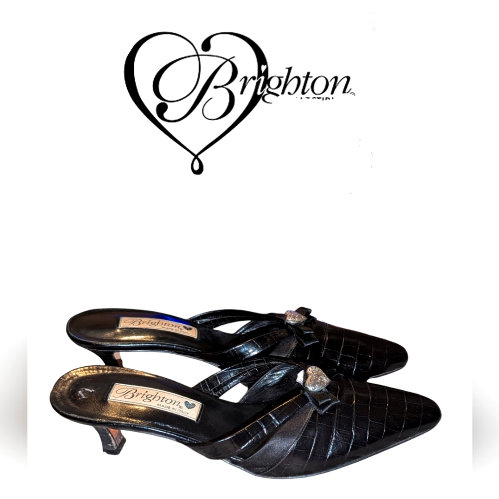 Vintage Brighton Made in Italy "Zoey"  Leather Black Mule Kitten Heel Size:7.5